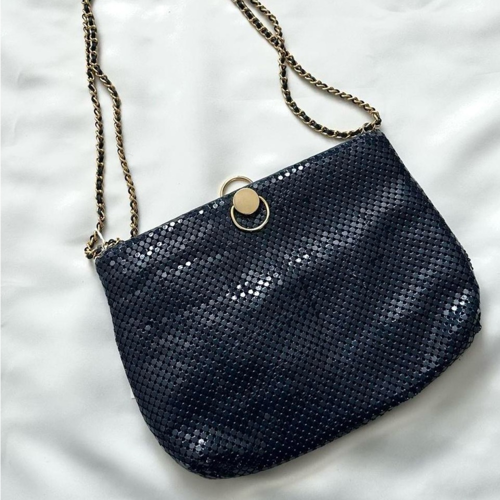 VINTAGE NAVY BLUE METAL CHAINMAILLE STYLE PURSE CHAIN STRAP